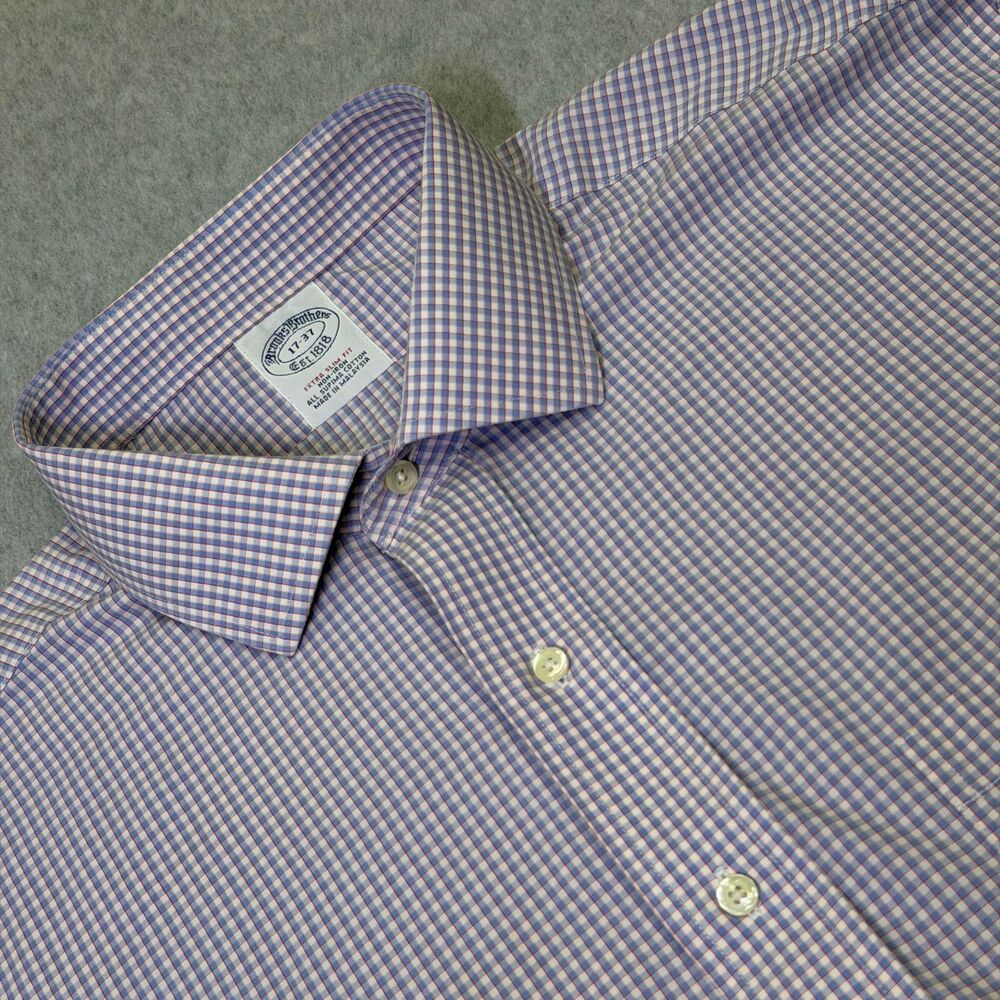 Brooks Brothers 17-37 Extra Slim Fit Dress Shirt Supima Non Iron Check